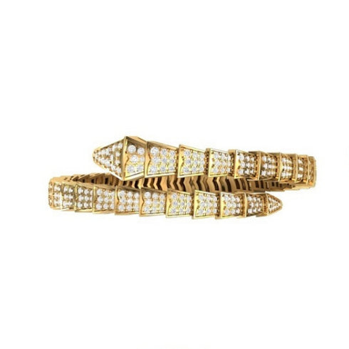 14K Gold With Pave Diamond Snake Bangle